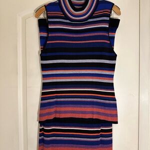 5 Twelve Stripped Top and Skirt Set, Size L, Sweater Material